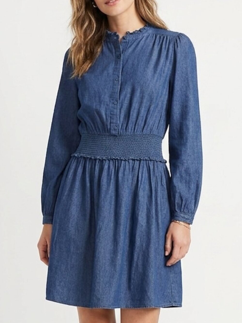 Time and Tru Women Smocked Waist Denim Dress Blue Long-Sleeves  size XXXL 22 NWT
